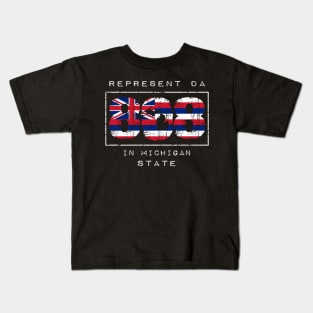 Rep Da 808 in Michigan State by Hawaii Nei All Day Kids T-Shirt